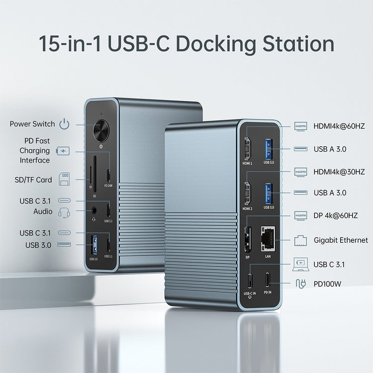 ACASIS 15 in 1 USB-C Docking Station Triple Display Dual HDMI DP for Laptop