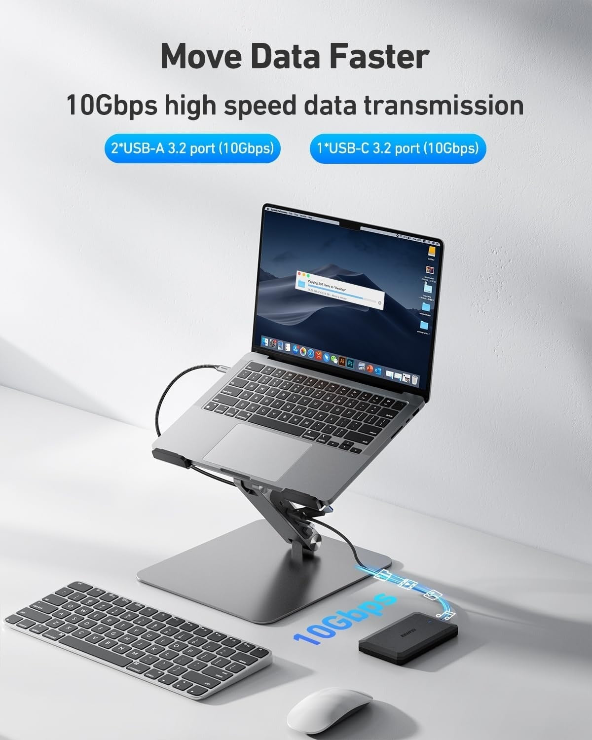 BENFEI Laptop Stand with 6-in-1 USB-C Docking Station HDMI & Gigabit RJ45