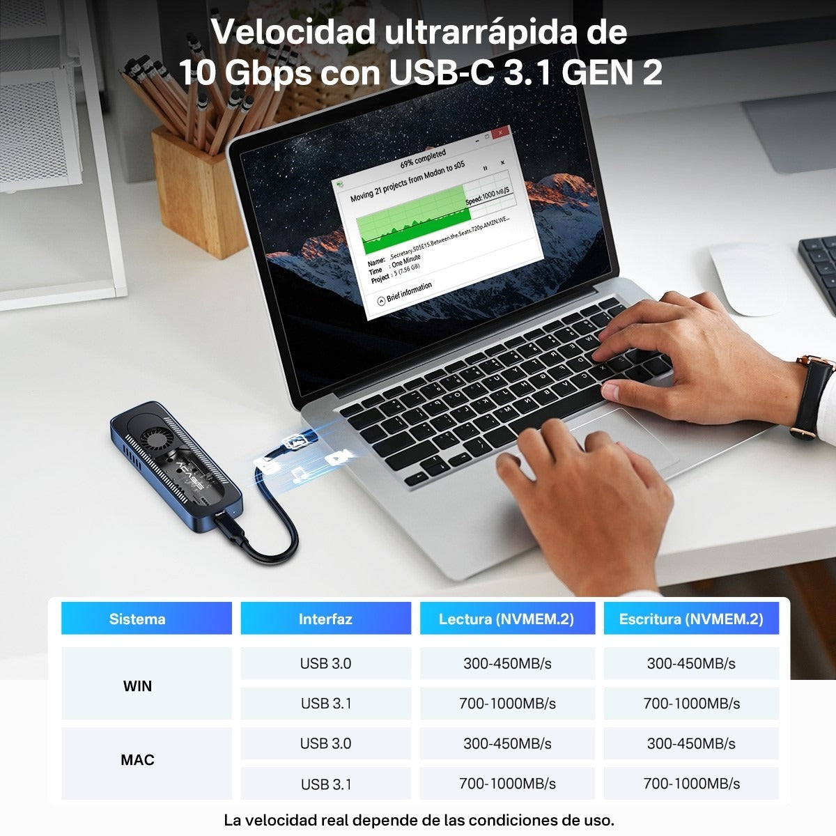 ACASIS M.2 NVMe SSD Enclosure USB-C 10Gbps with Cooling Fan Aluminium Case