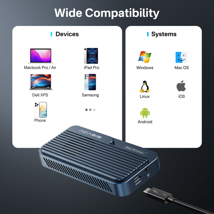ACASIS 80Gbps USB4 M.2 NVMe SSD Enclosure Thunderbolt 5 Compatible with Cooling Fan
