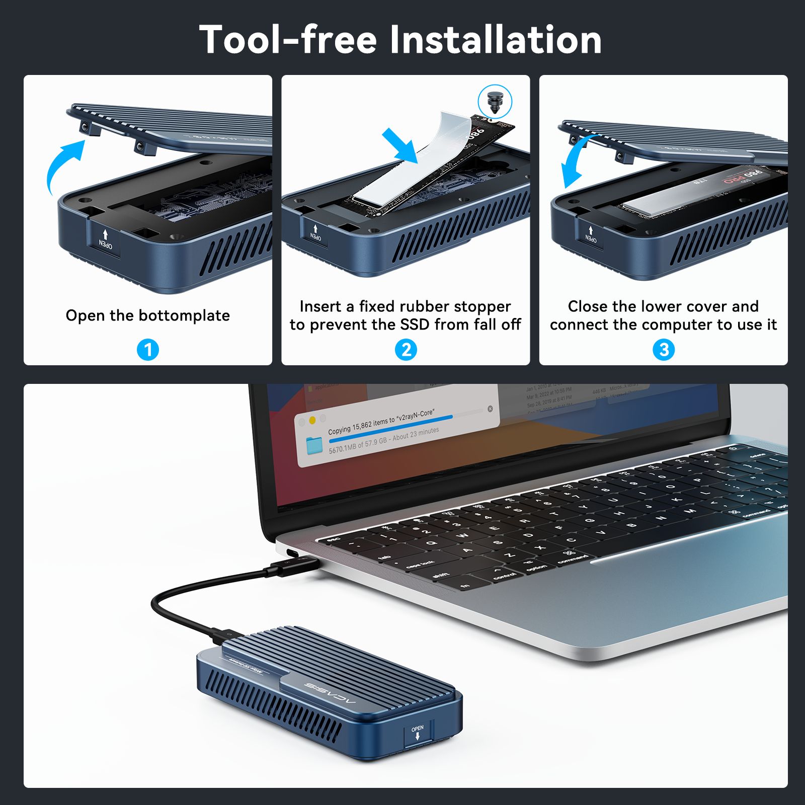 ACASIS 80Gbps USB4 M.2 NVMe SSD Enclosure Thunderbolt 5 Compatible with Cooling Fan