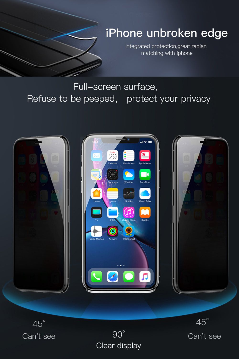 Blacktech iPhone 14 Pro Max 9D Privacy Tempered Glass Full Screen Protector