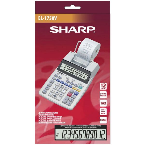 Sharp EL-1750V Two-Color 12 Digit Desktop Printing Calculator