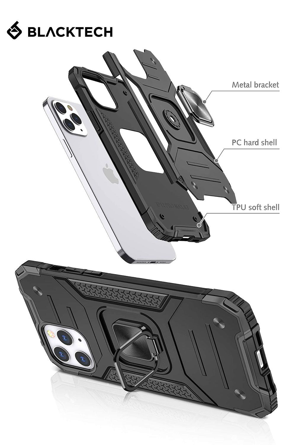 Blacktech iPhone 14 Pro Max Hybrid Metal Rugged Protective Case