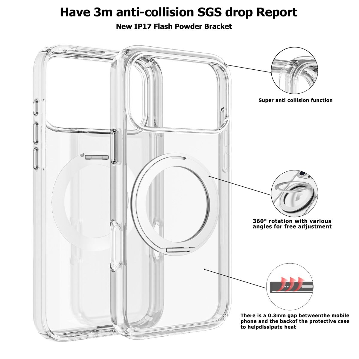 Blacktech iPhone 17 Pro Stay Magsafe Magnetic Ring Stand Rugged Case
