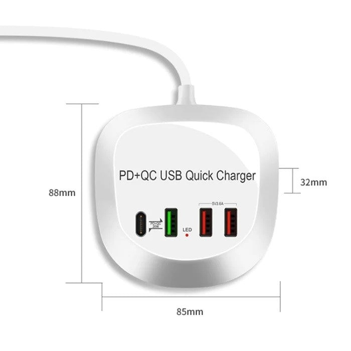 4 Port USB 40W PD QC3.0 Hub Docking Station Charger