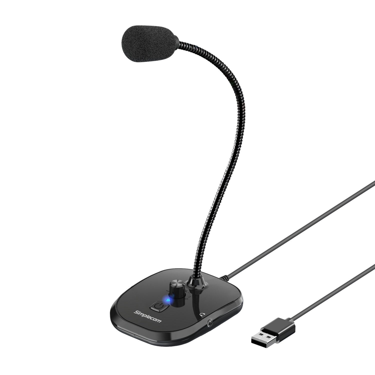 Simplecom Plug and Play USB Desktop Microphone with Headphone Jack