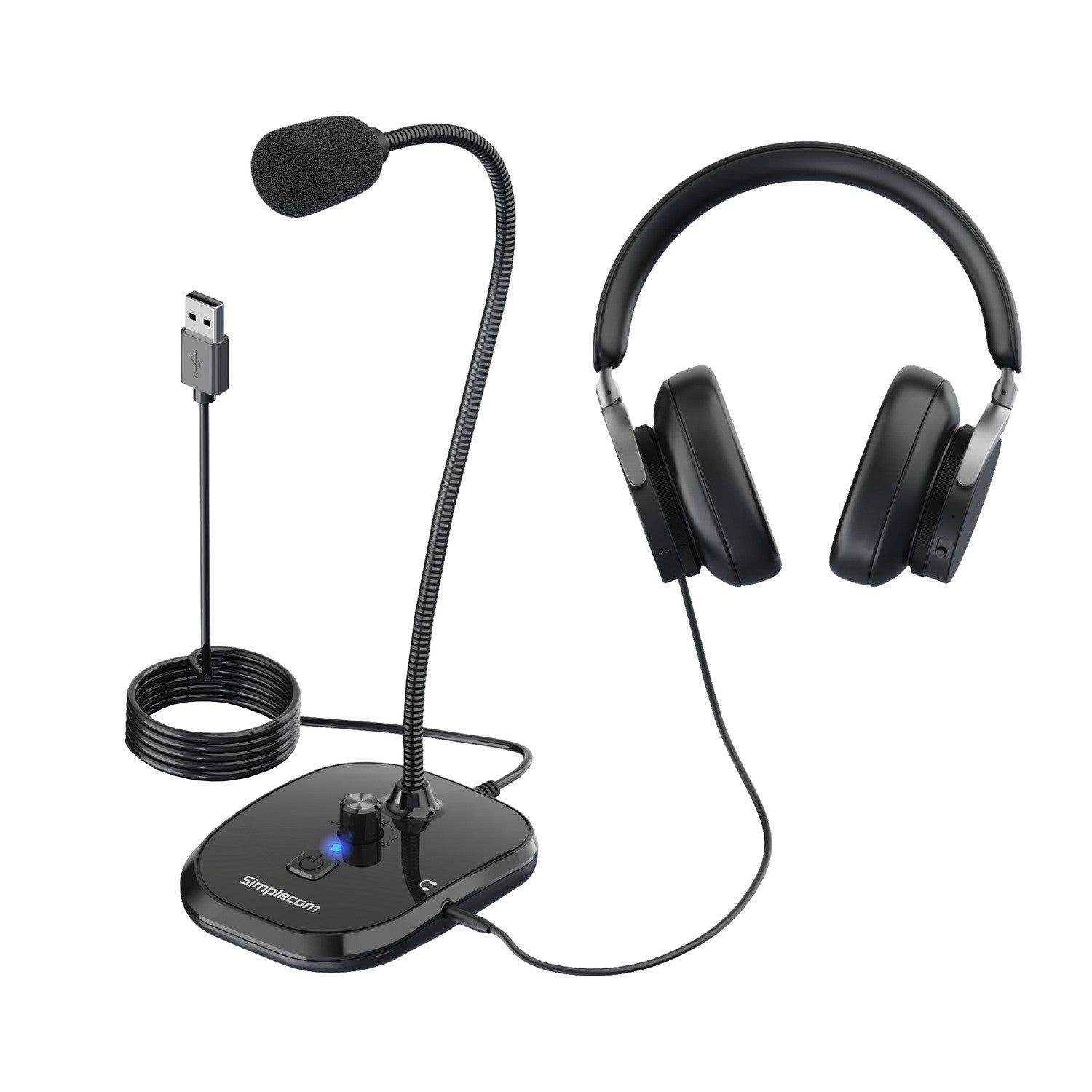 Simplecom Plug and Play USB Desktop Microphone with Headphone Jack