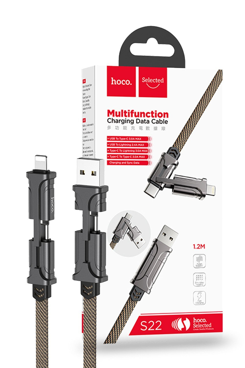 Hoco 4 in 1 USB-C Lightning Magic Cube Cable - 1.2m