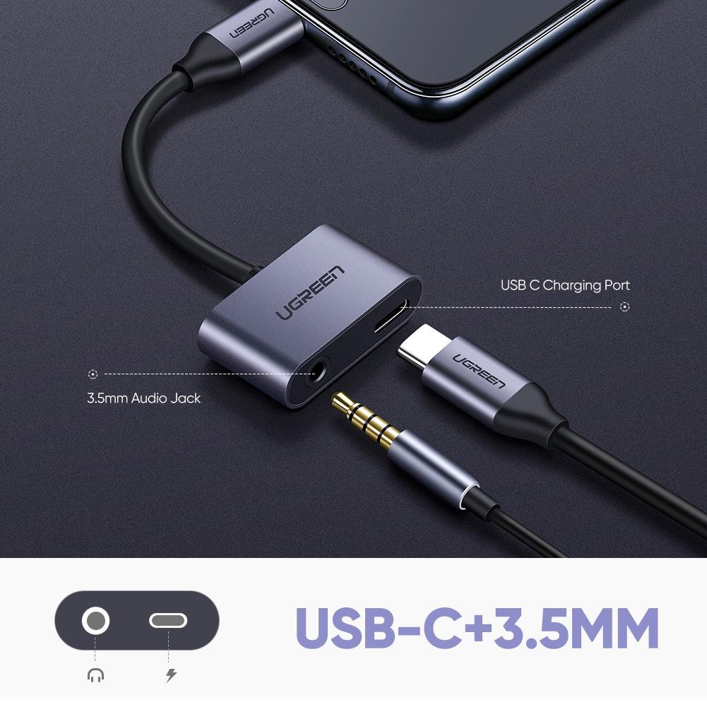 UGREEN USB Type-C and 3.5mm AUX Audio 2 in 1 Adapter with PD Charging