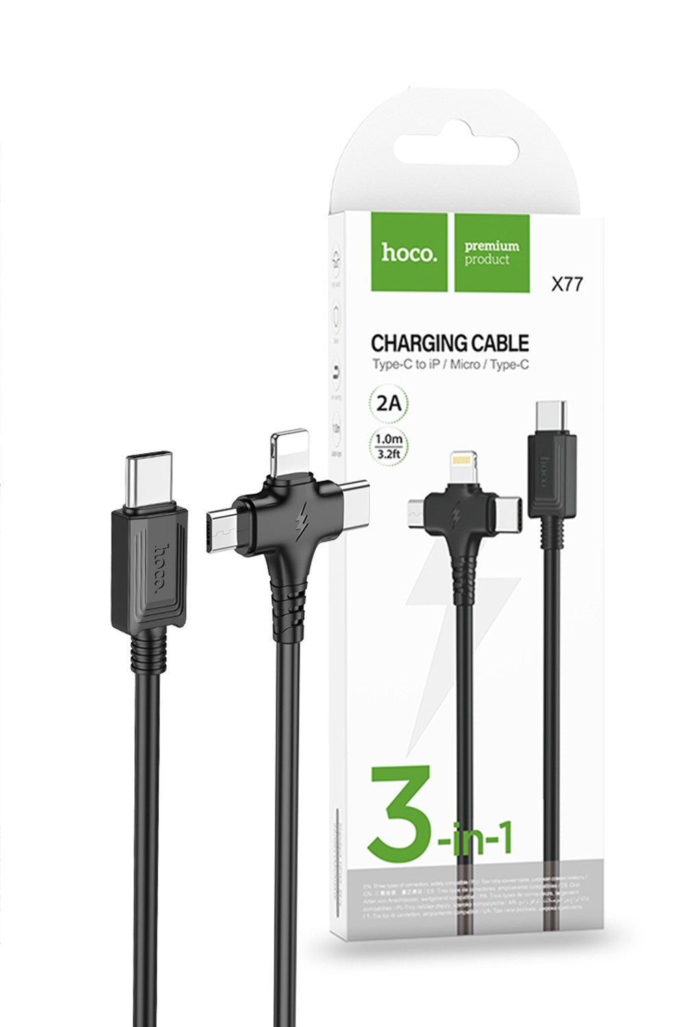 Hoco 3 in 1 USB-C to USB-C Lightning Micro-USB Charging Cable X77