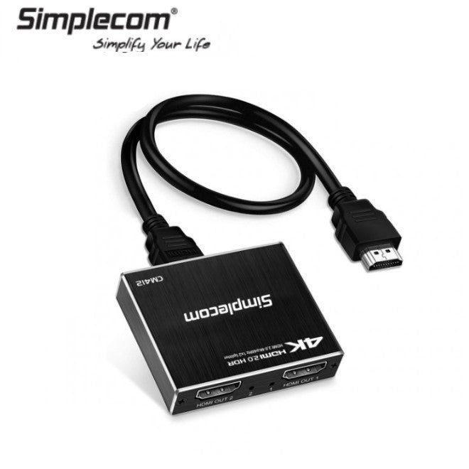 Simplecom HDMI 2.0 1x2 Splitter 1 IN 2 Out 4K@60Hz Duplicator