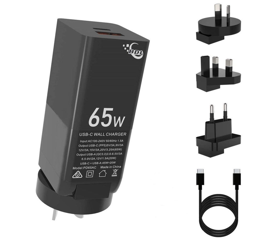 BDI 65W GaN USB-C Wall Charger QC 3.0 Power Adapter Kit