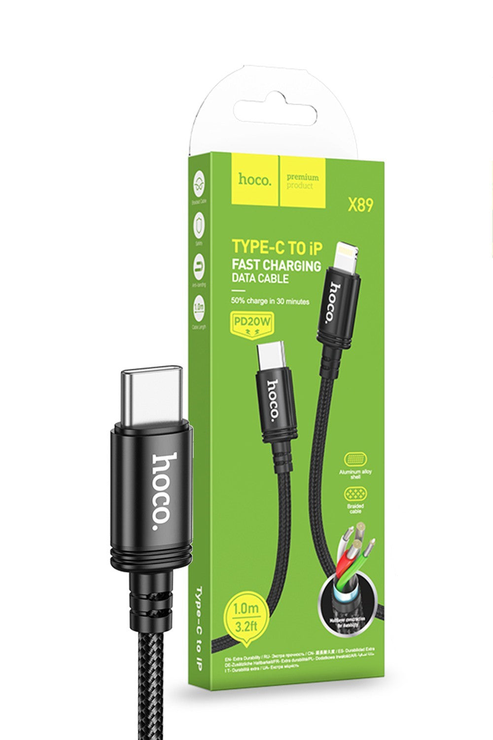 Hoco PD 20W USB-C to Lightning Braided Cable 1m X89