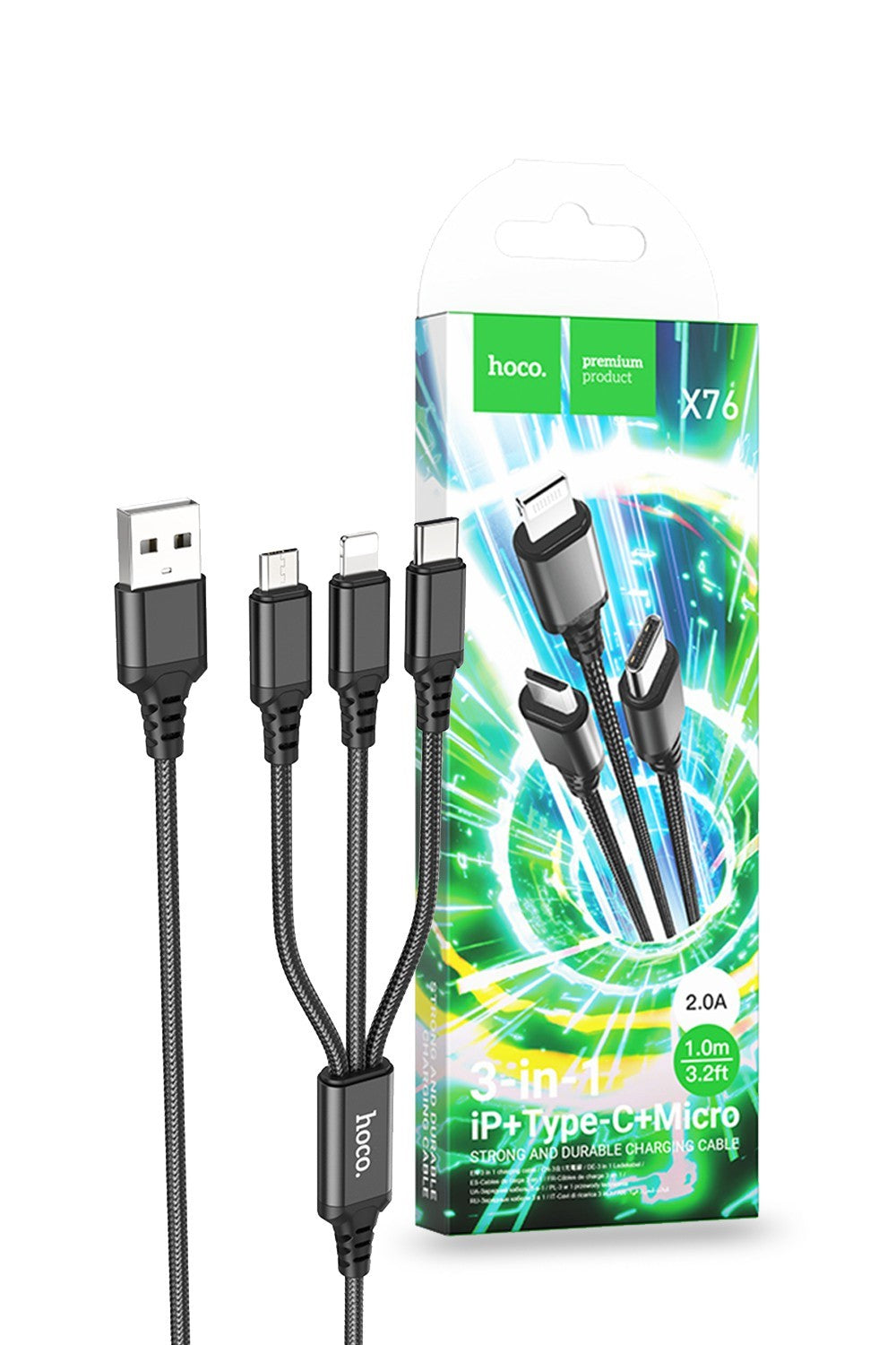 Hoco 3 in 1 USB to USB-C Lightning Micro-USB Charging Cable X76