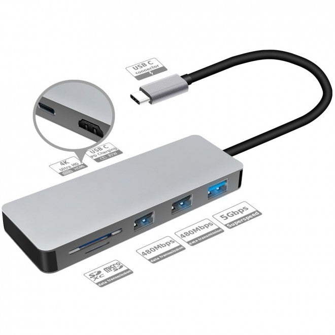 7 in 1 USB-C Type-C Hub USB 3.0 + 4K HDMI + PD Ports for Laptop