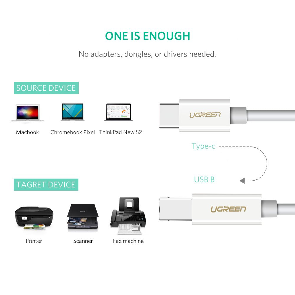 UGREEN USB Type-C to USB-B Type B Printer Scanner Cable - 1.5M