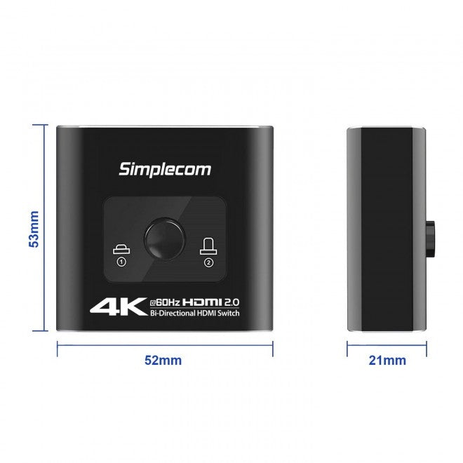 Simplecom Bi-Directional 2 Way HDMI Switch 4K@60Hz