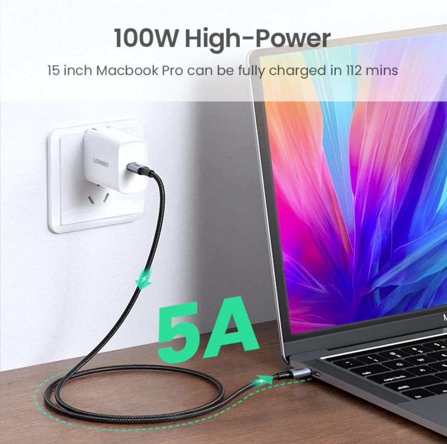 UGREEN 100W USB-C to USB Type-C Cable Charger PD Fast Charging Braided Cord