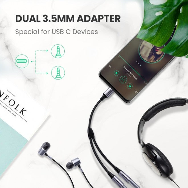 UGREEN USB Type-C to Dual 3.5mm AUX Audio Sound Splitter Adapter