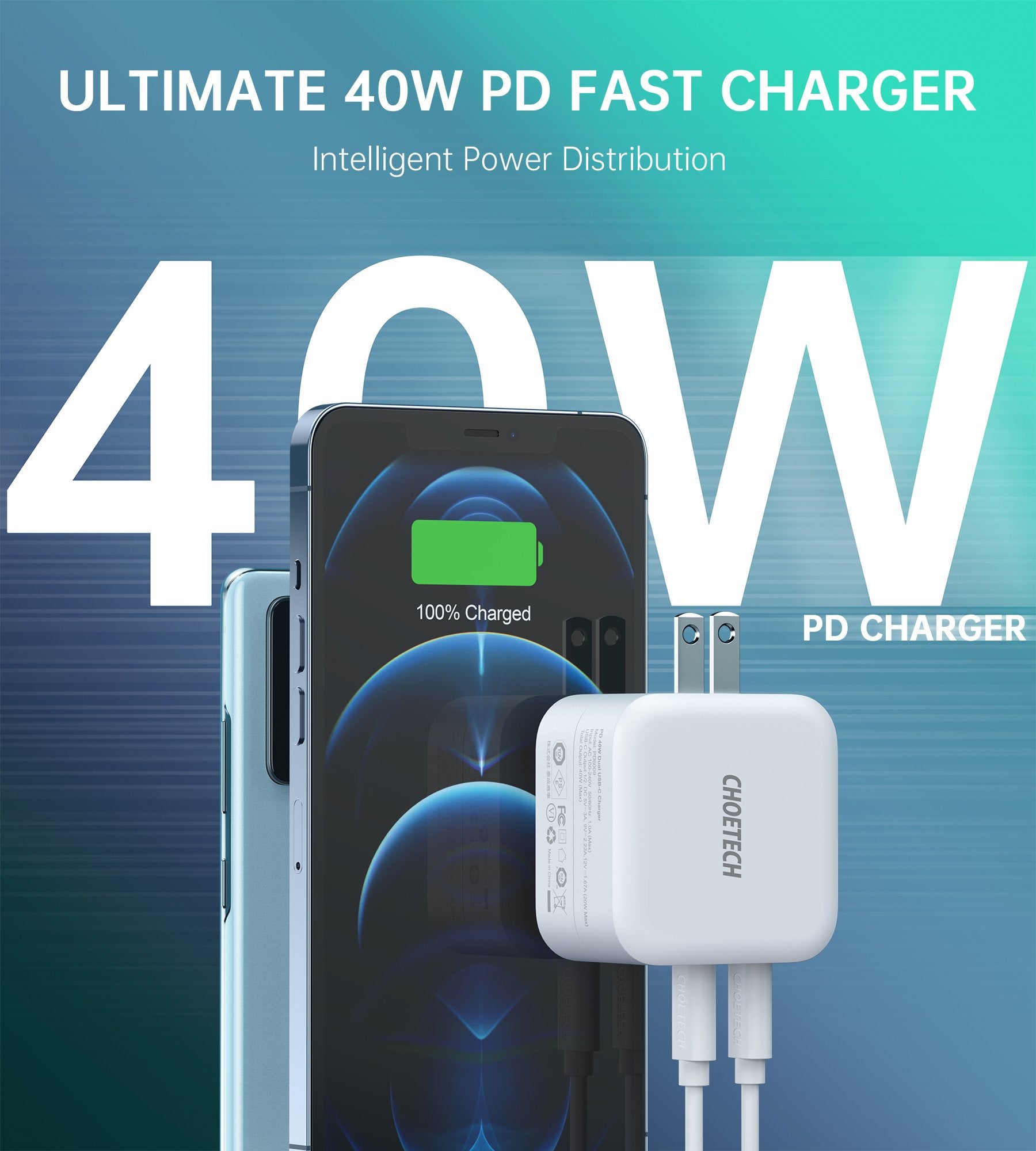 Choetech 40W Dual Port USB-C Type-C PD Wall Charger