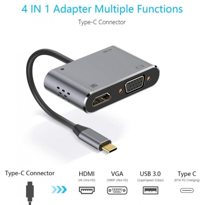 5 in 1 USB-C Type-C Hub USB 3.0 + 4K HDMI + VGA Ports for Laptop