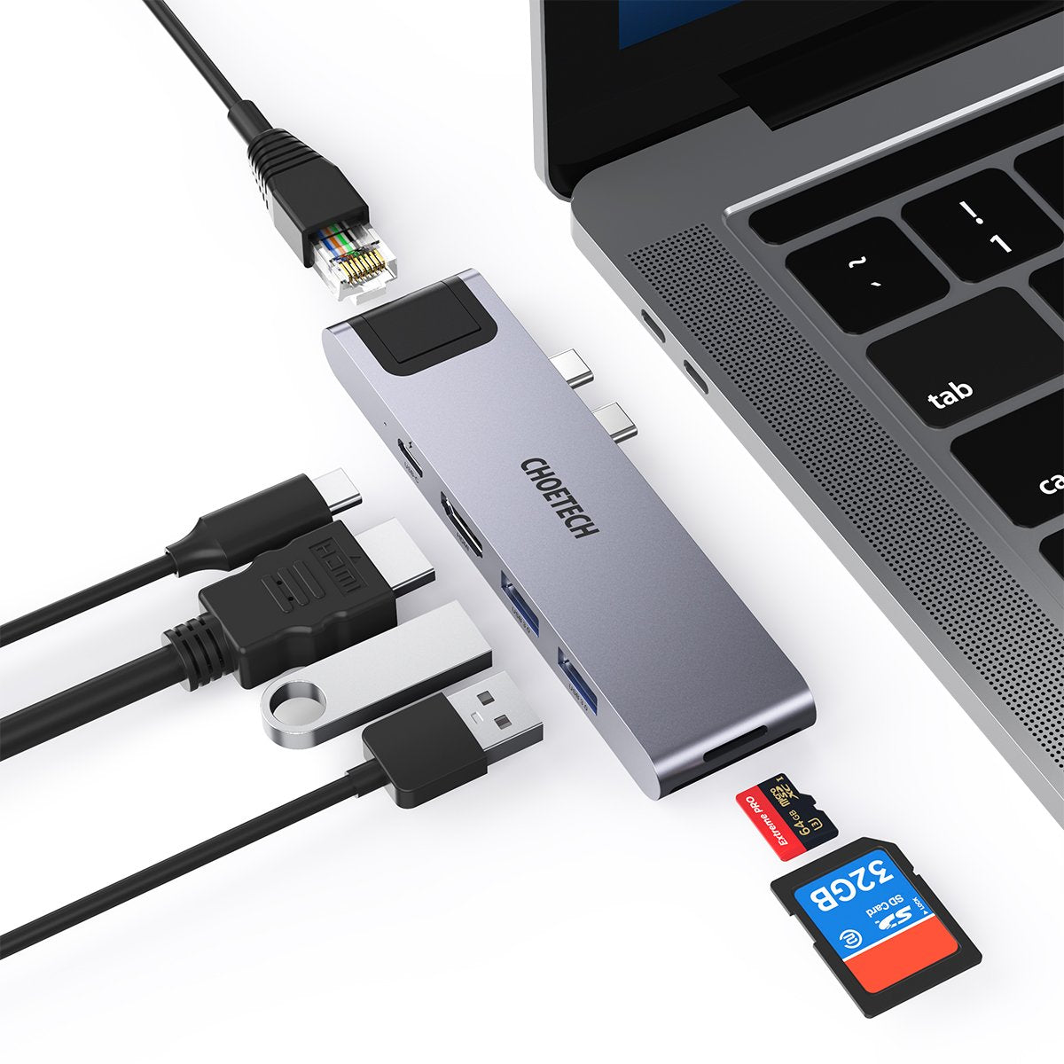 Choetech 7 in 1 USB-C Hub RJ45 HDMI for MacBook Pro