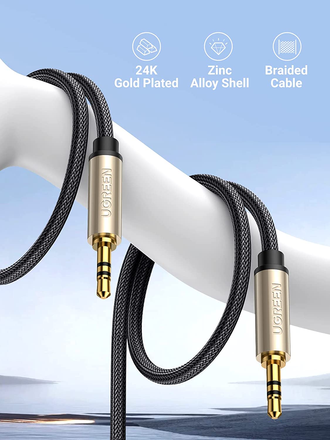 UGREEN 3.5mm Audio Cable AUX Cord Male to Male Hi-Fi Sound - Long Length 10m 15m 20m