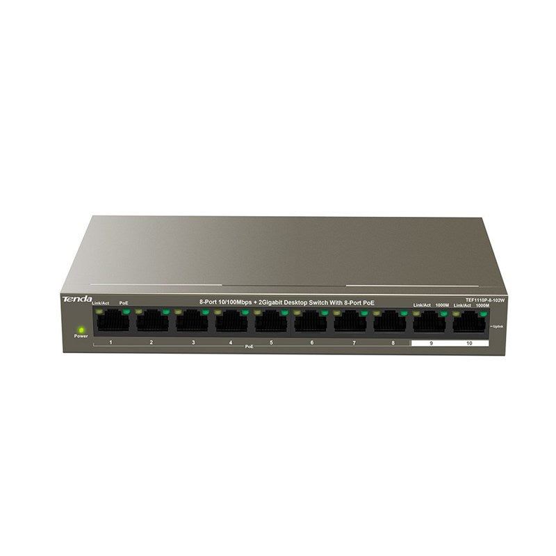 Tenda TEF1110P-8-102W 8 Port Desktop PoE Switch + 2 Gigabit Switch