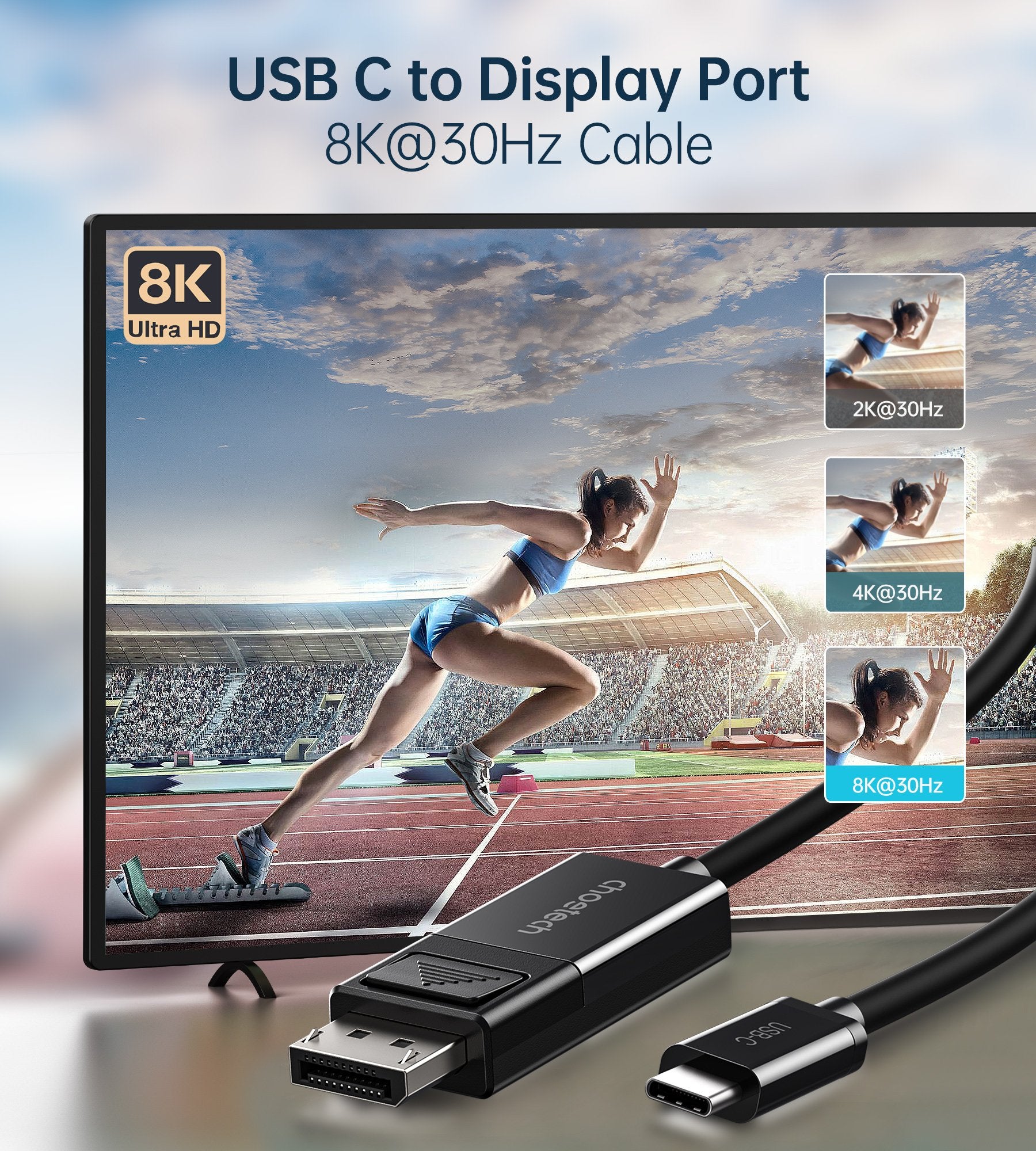 Choetech USB-C to DP DisplayPort Male 8K Ultra HD Cable - 1.8m