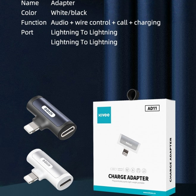 Kivee 2 in 1 Lightning to Lightning Adapter Jack Phone Call Support