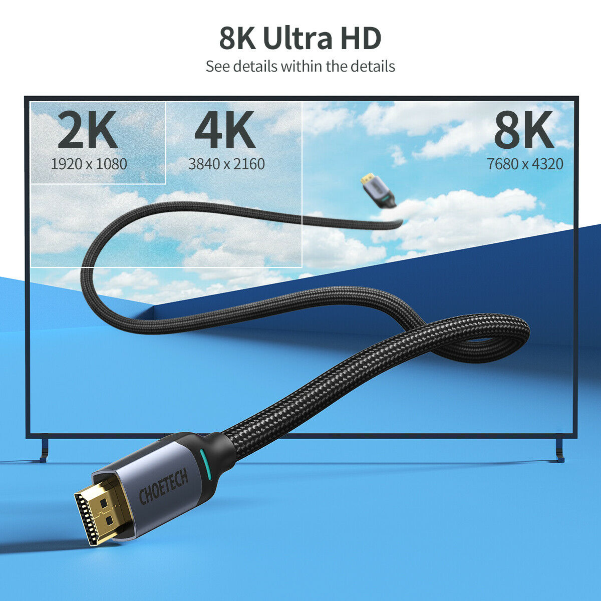 Choetech 8K HDMI 2.1 Cable HDR 48 Gbps 60Hz - 2m