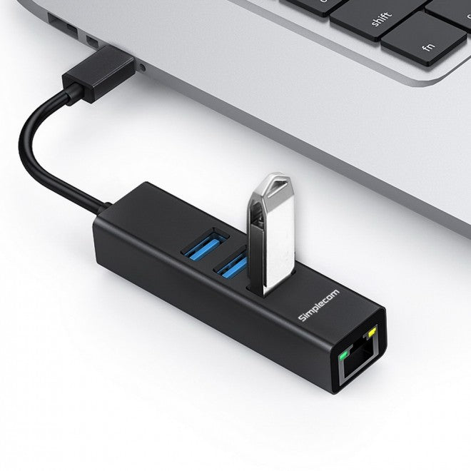 Simplecom USB-C to 3 Port USB HUB with Gigabit Ethernet Adapter