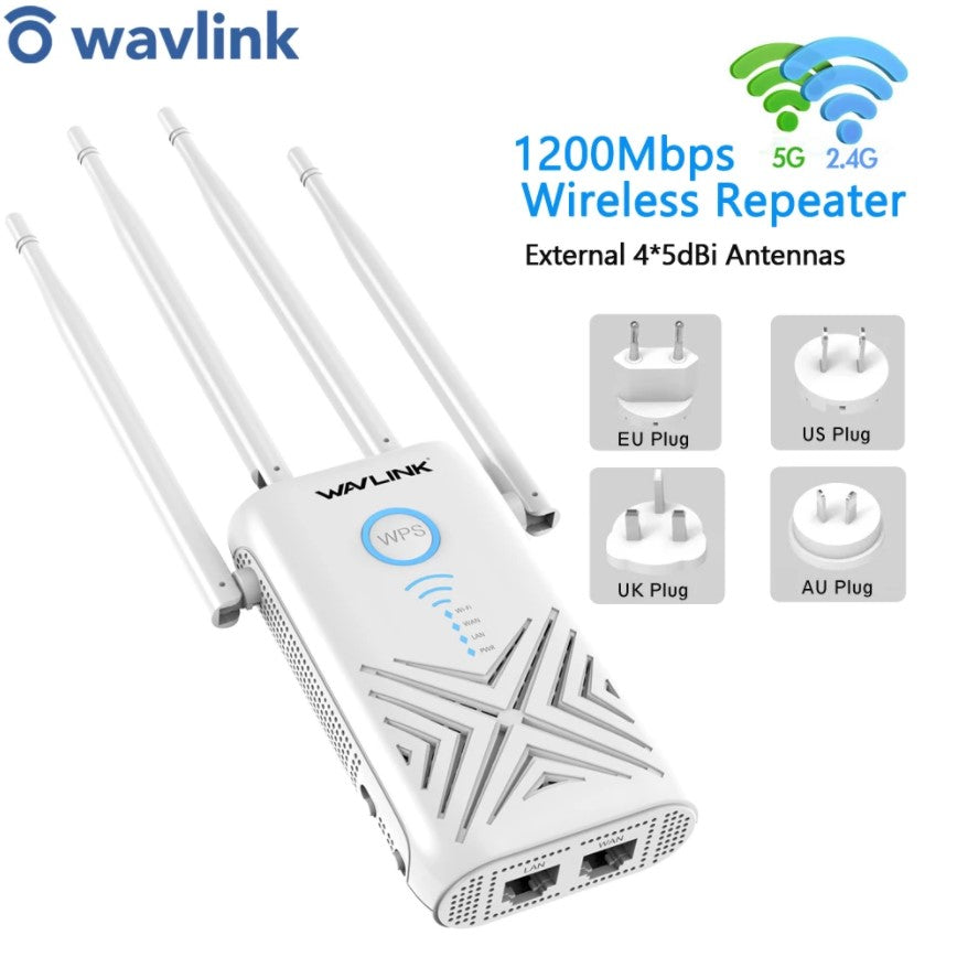 Amplificatore wireless range extender wifi ac1200: ripetitore wi-fi da  interno con 4 antenne e 2 lan gigabit - wifi-wlamp-ac1200 