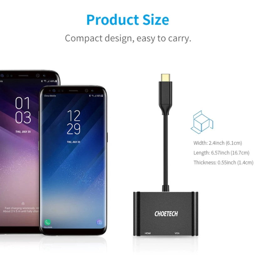 Choetech 2 in 1 USB-C to HDMI + VGA Adapter Converter