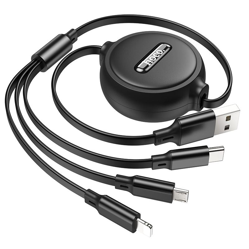 Hoco 3-in-1 Retractable USB-C Lightning Micro-USB Cable 1m X75