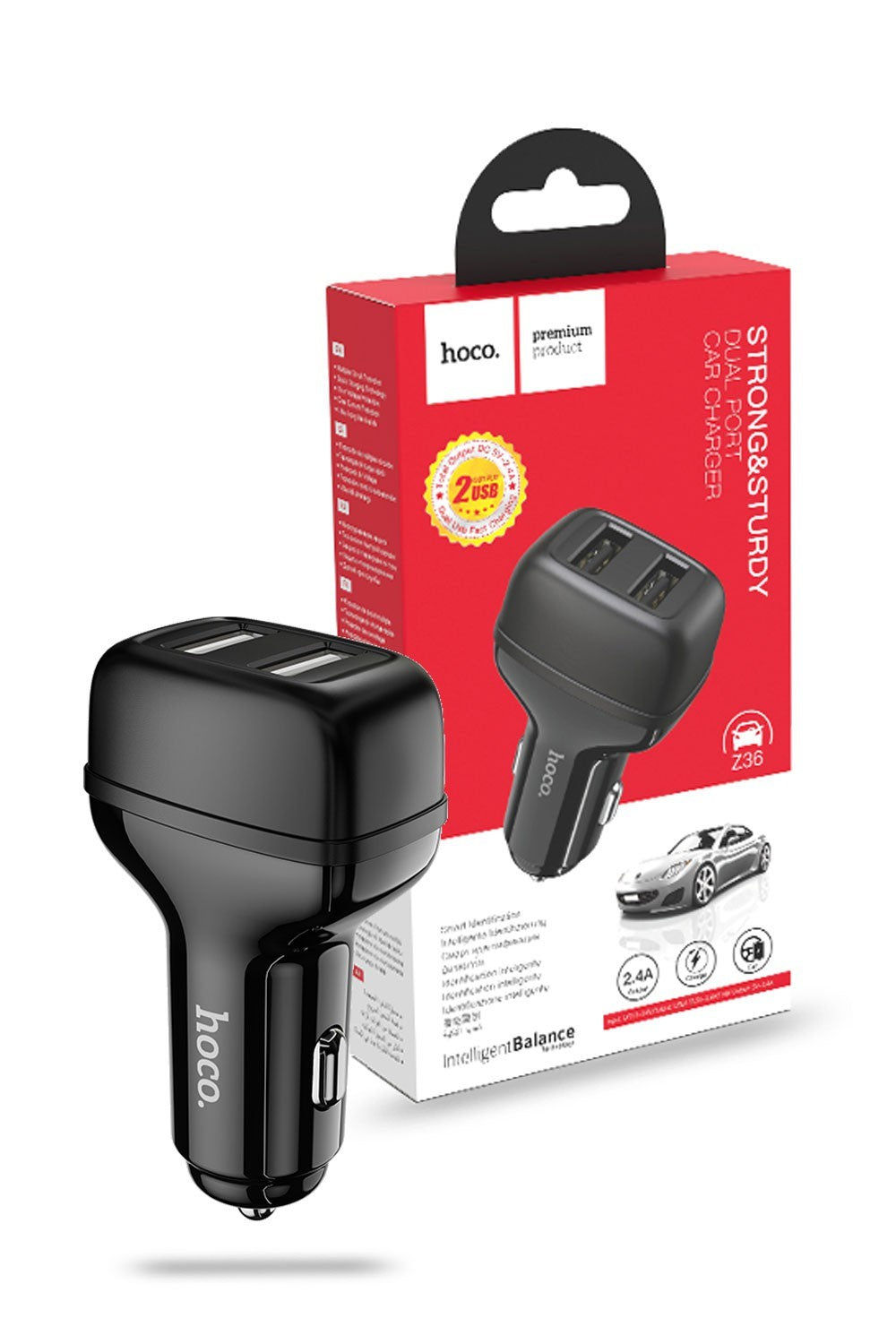 Hoco 2.4A USB Car Charger Dual Port Fast Charge with Cable Z36