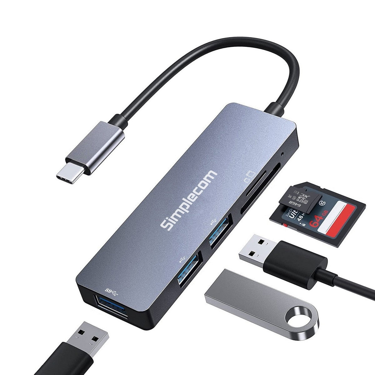 Simplecom 5 in 1 USB-C to USB-A SD MicroSD Hub