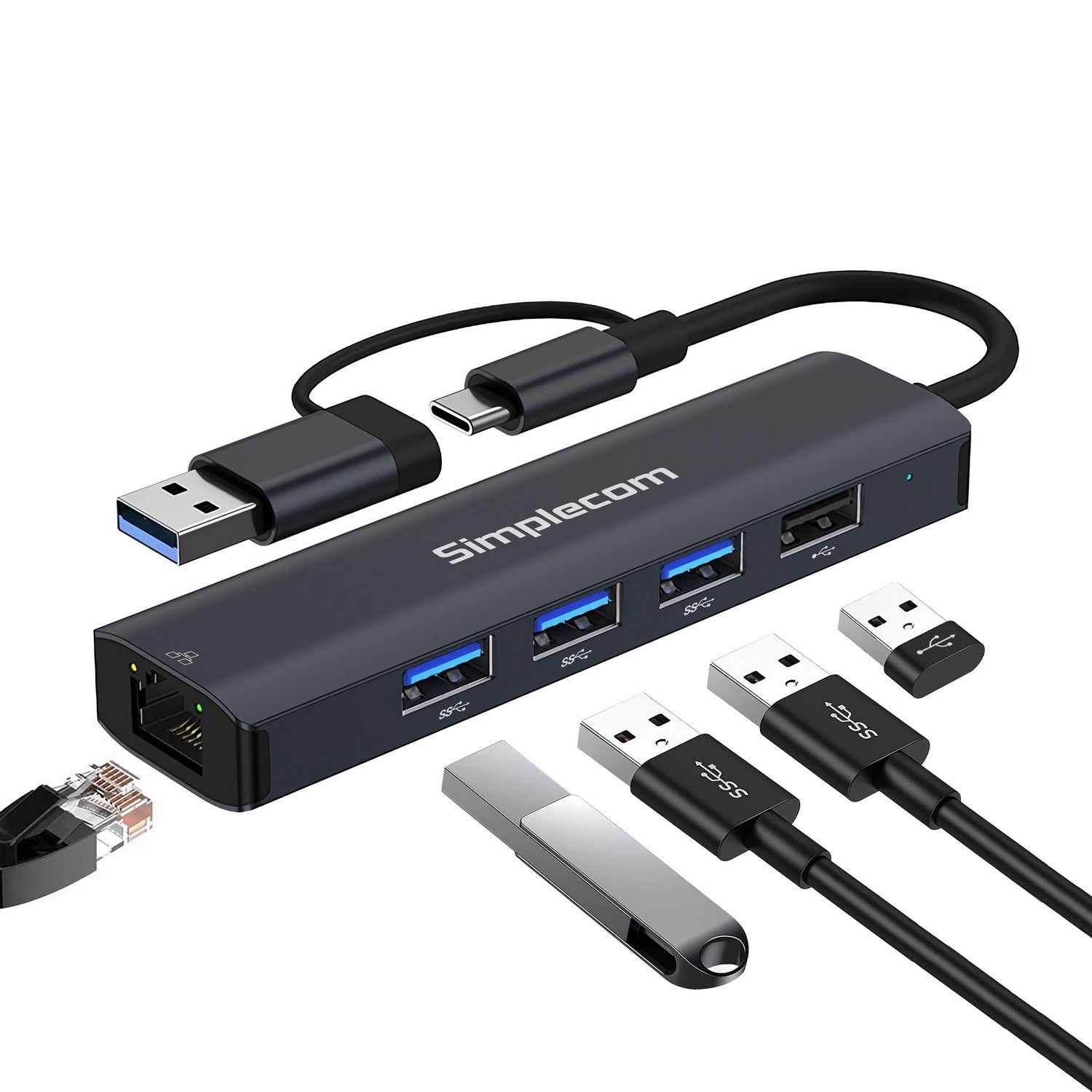 Simplecom 4 in 1 USB-C 4 Port USB 3.0 With Gigabit Ethernet