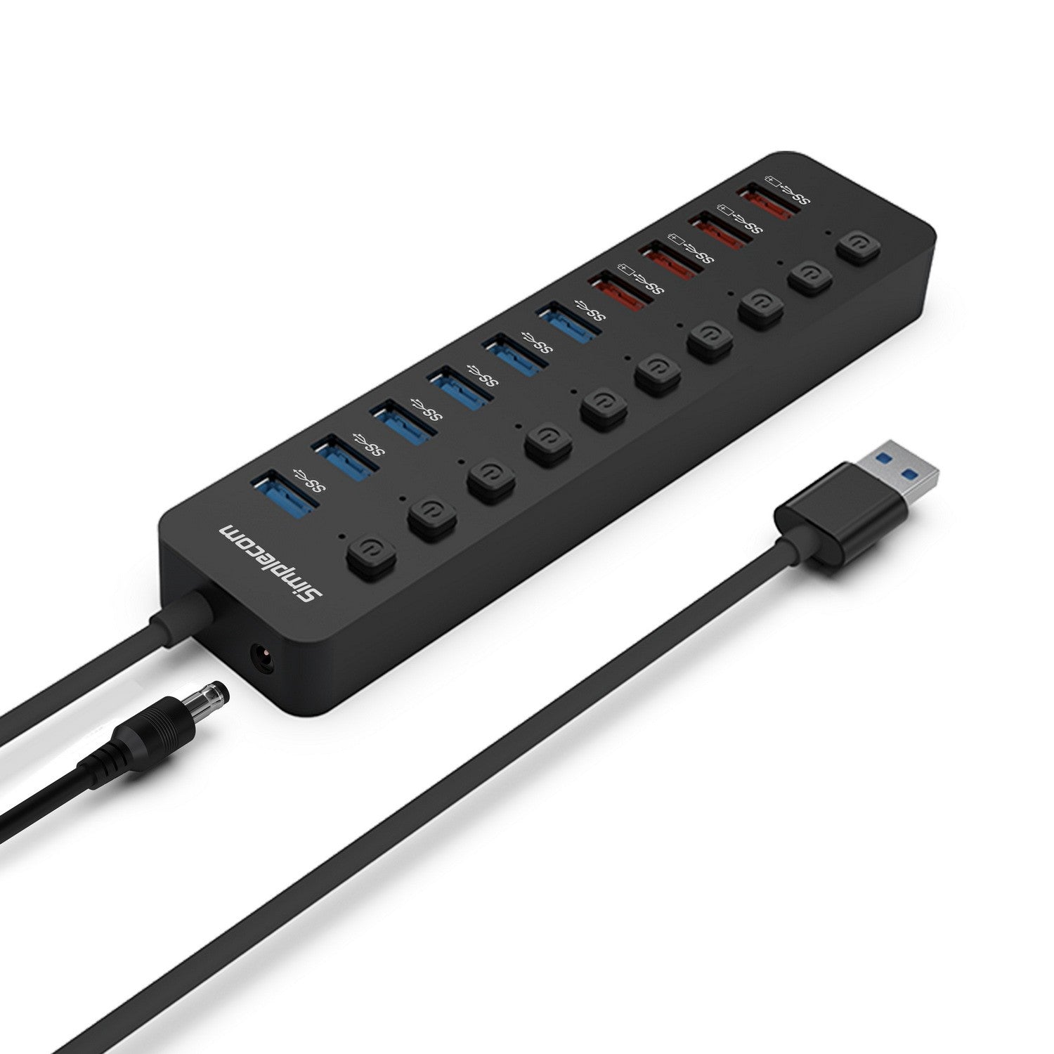 Simplecom 48W 10-Port USB 3.0 Hub and Charger with Switches