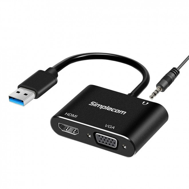 Simplecom 2 in 1 USB to HDMI + VGA Video Audio Converter Adapter