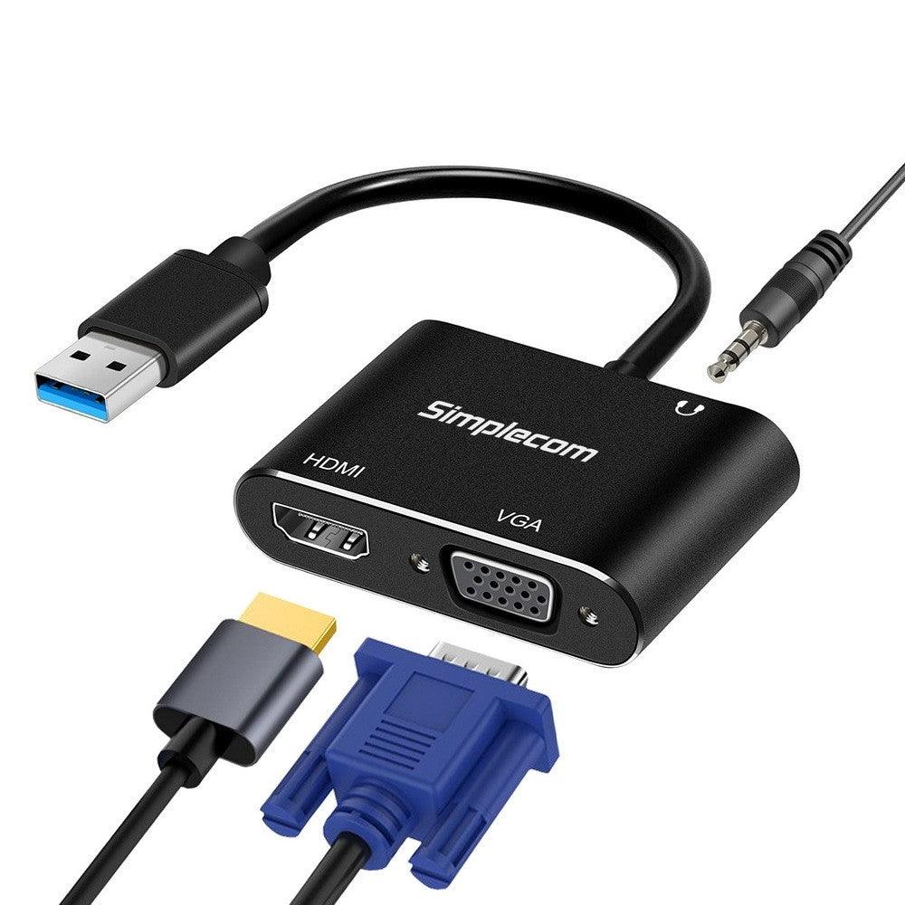 Simplecom 2 in 1 USB to HDMI + VGA Video Audio Converter Adapter