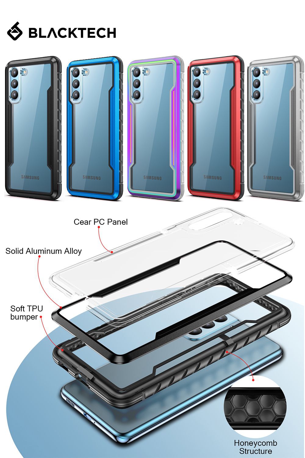 Blacktech Samsung Galaxy S22 Ultra Defense Shield Aluminium Alloy Case